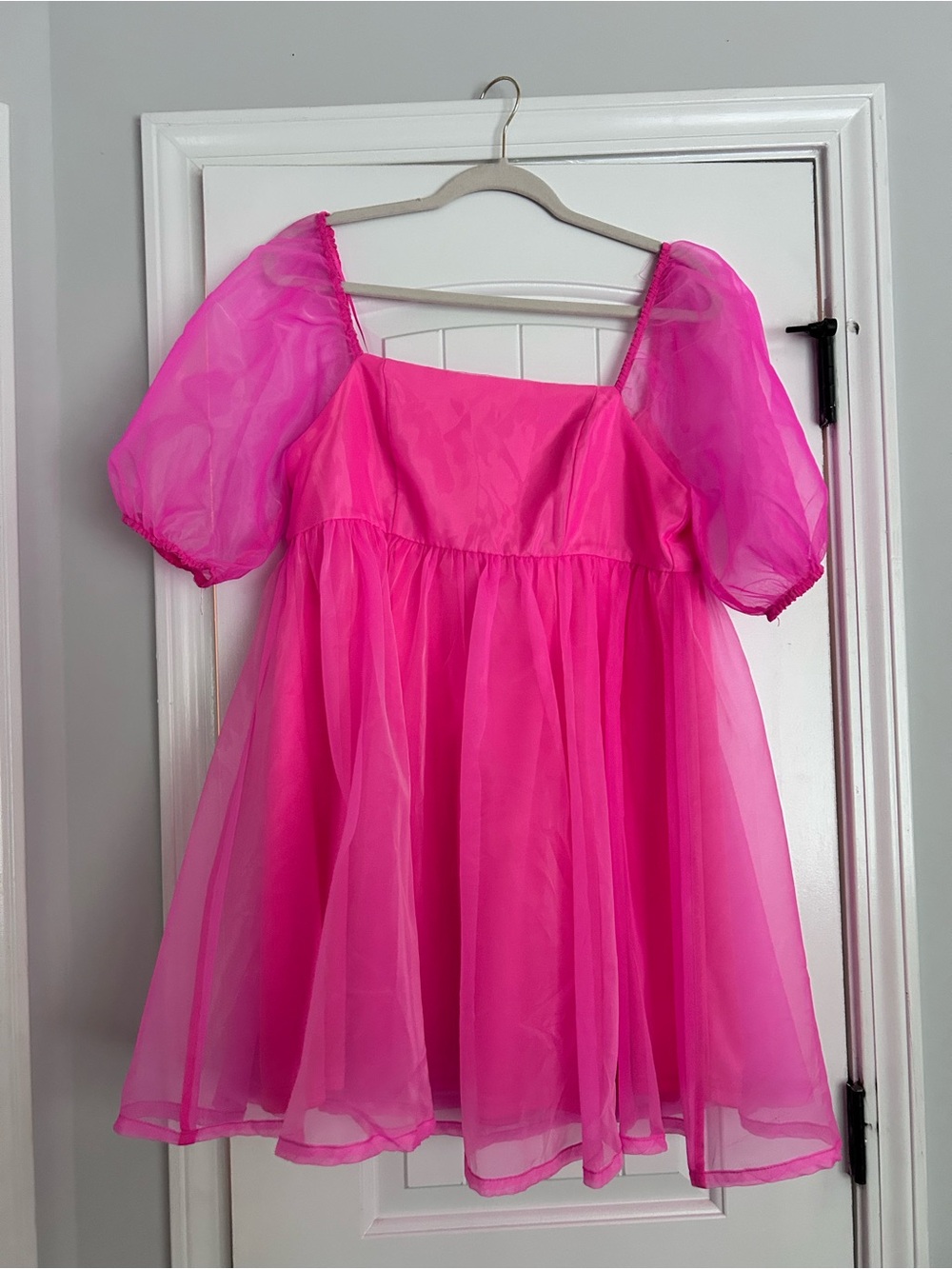 Fuchsia Puff-Sleeve Babydoll Dress
